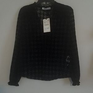 NWT Zara Black Sheer Long Sleeve Top